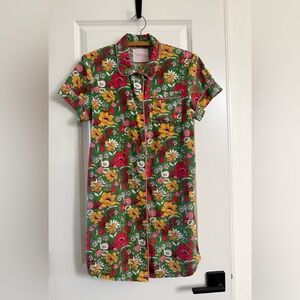 Ban.do retro floral button up shirt dress shift Peter Pan collar